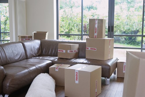 Household furniture and boxes prepared for storage during a move